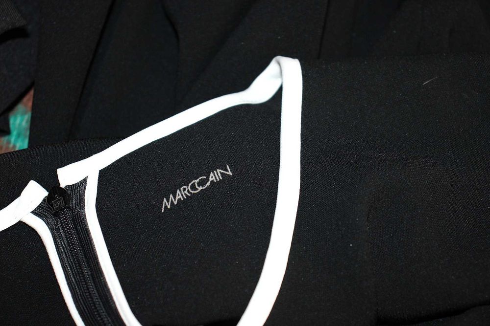 MARC CAIN elegancka sukienka czarna wizytowa długi rękaw 36/38 S/M N3