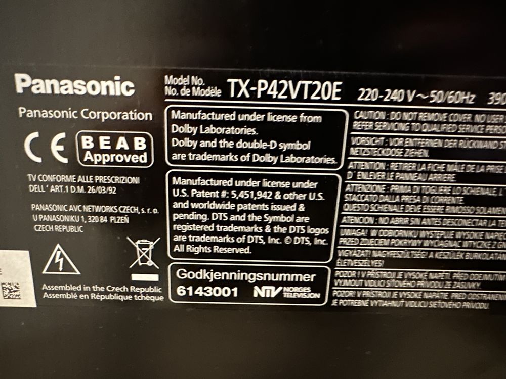 Panasonic TX-P42VT20E