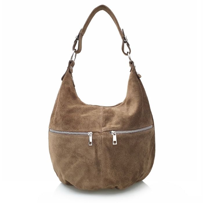 TOREBKA damska zamszowa worek z suwakami V318 taupe