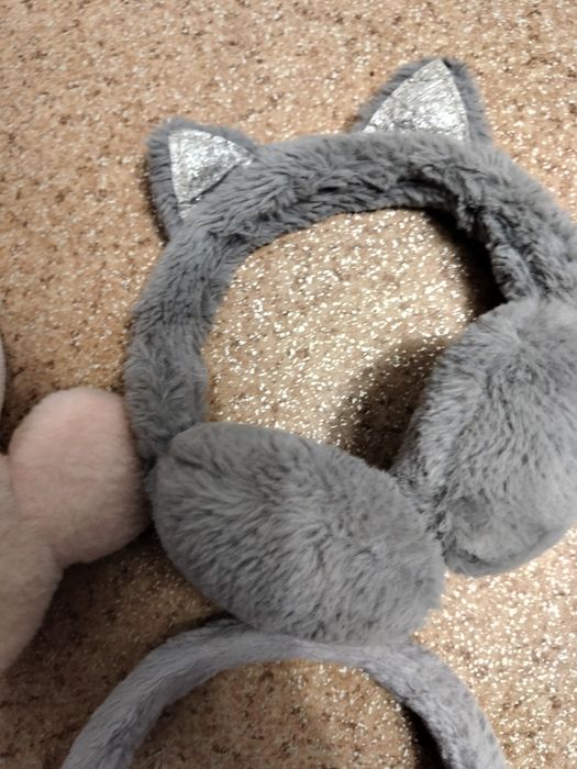 Навушники рожеві сірі зимові утеплені/ Міккі, Котик, Мінні