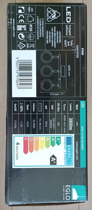 lampa sufitowa LED 3 x 4W / 380lm EGLO jak nowa K-ce