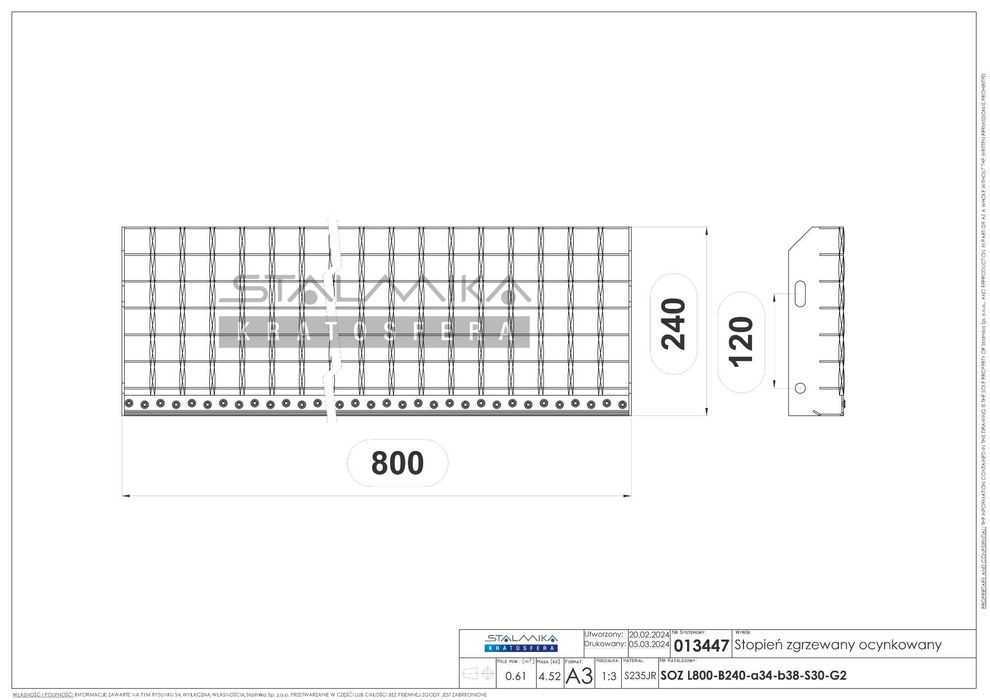 Stopień schodowy zgrzewany, WEMA, ocynk 800x240 mm (80x24 cm) i INNE