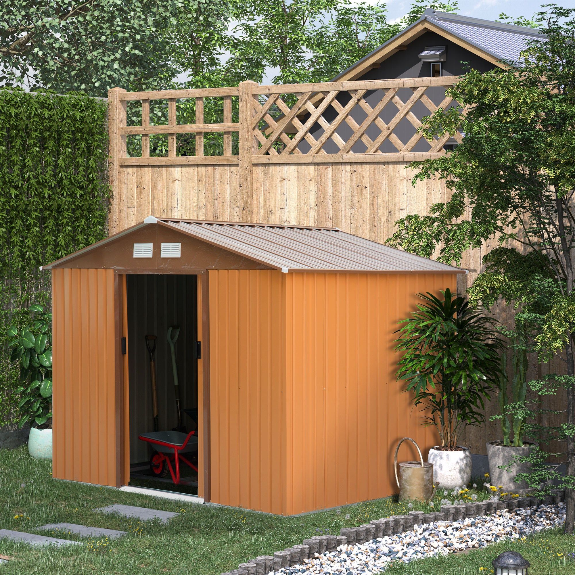 Abrigo de Jardim Exterior 4,83m² 277x195x192cm com Base Incluída