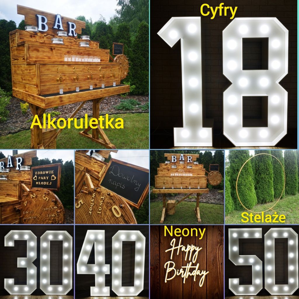Napis 18 LED BAR dekoracja 3D 40 50 osiemnastka ścianka stelaż wynajem
