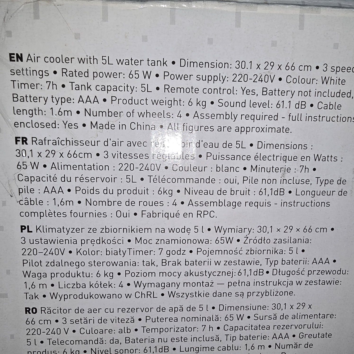 Klimatyzator ze zbiornikiem wodnym 5l