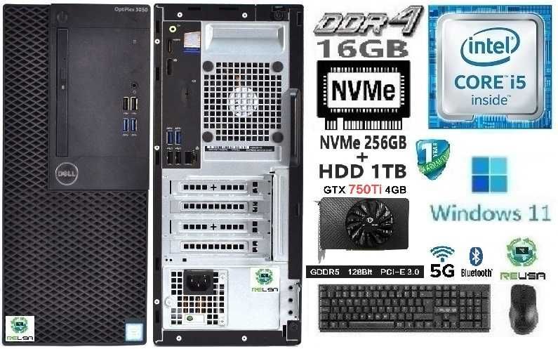 Pç LowGaming DELL 6ªG|i5-3.2G|16G|NVMe256G+HD1TB|GTX750-4G|5G+BT|W11