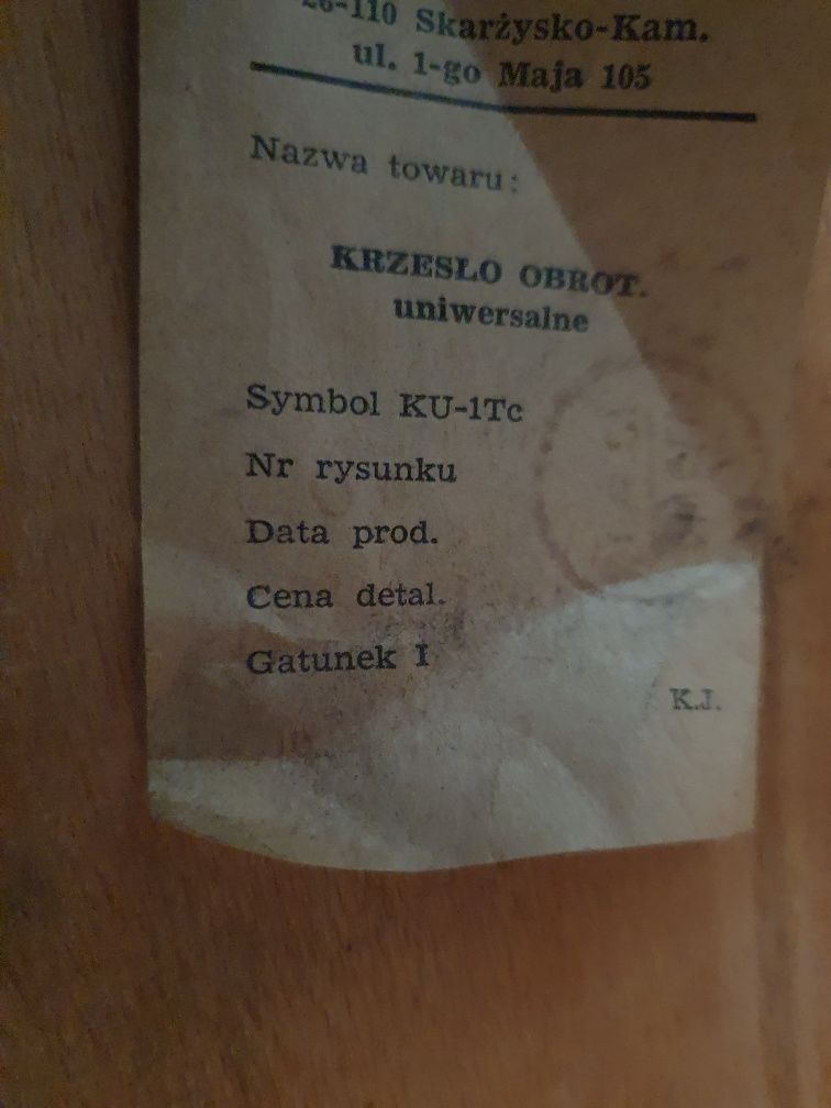 Krzesło obrotowe PRL KU-1Tc