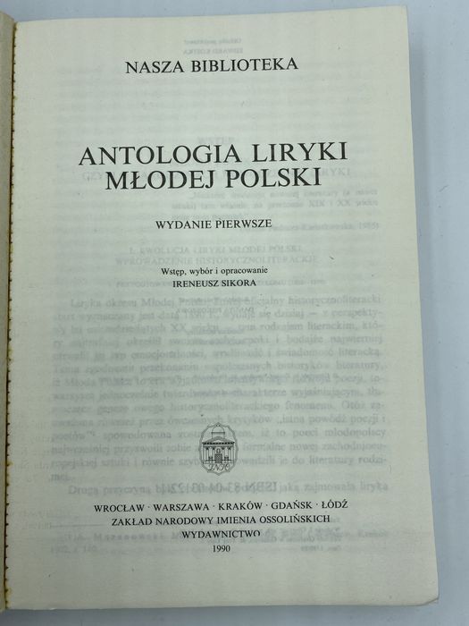 Nasza biblioteka Antologia liryki młodej polski ossolineum