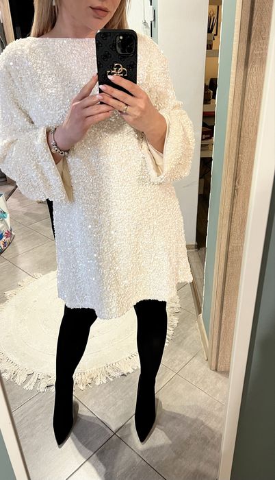 H&M sukienka z cekinami cekinowa z kokarda viralowa 38 M