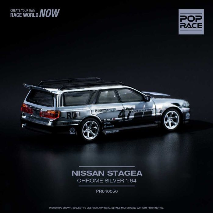 Nissan Stagea Chrome Silver Pop Race 1:64 OPIS