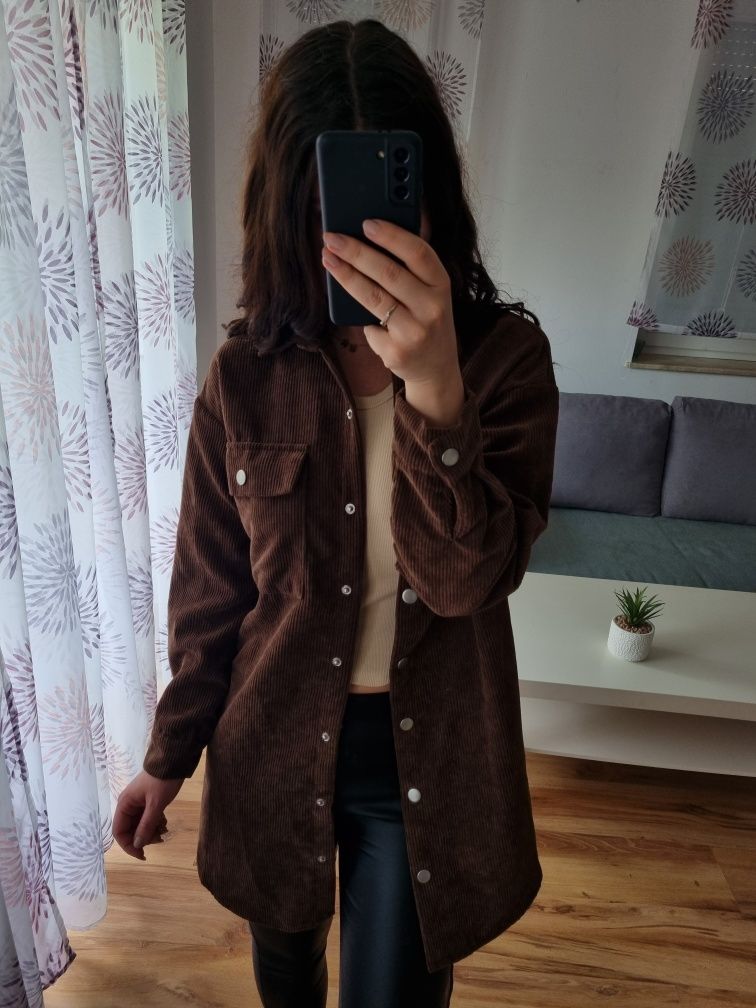 Brązowa sztruksowa kurtka koszulowa płaszczyk r. S/M