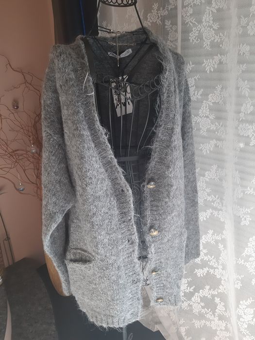 Sweter L zara szary sweterek zima jesień narzutka oversize długi tkmax