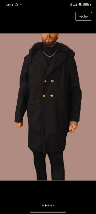 Sobretudo Preto com Gola de Pêlo L Novo