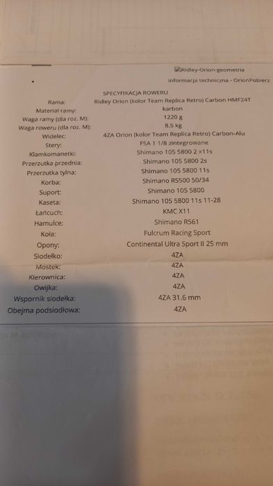 Rower szosowy Ridley Orion Team Lotto Replica