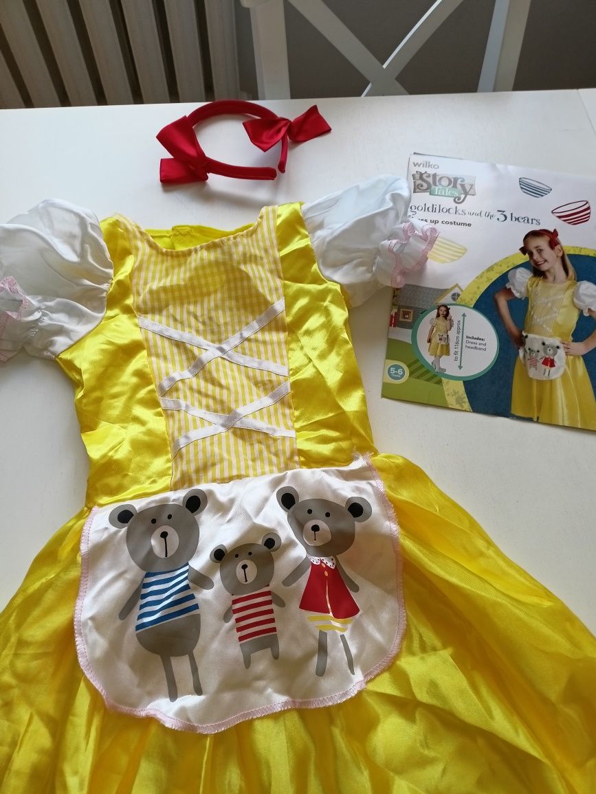 Kostium sukienka Goldilocks Złotowłosa i trzy misie 5-6 lat, rozm. 116