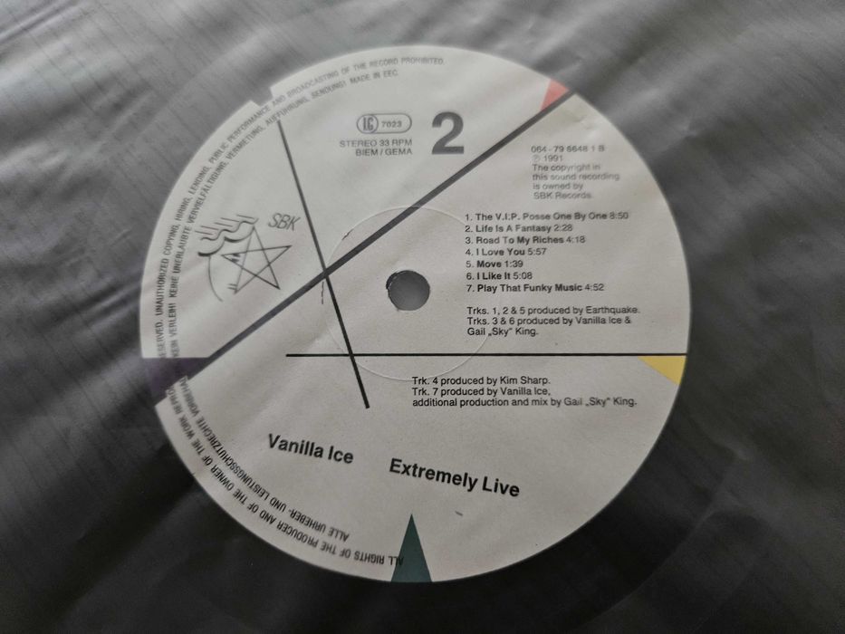 VANILLA ICE Extremely Live LP 1991 SBK Tour date sticker on cover. EX+