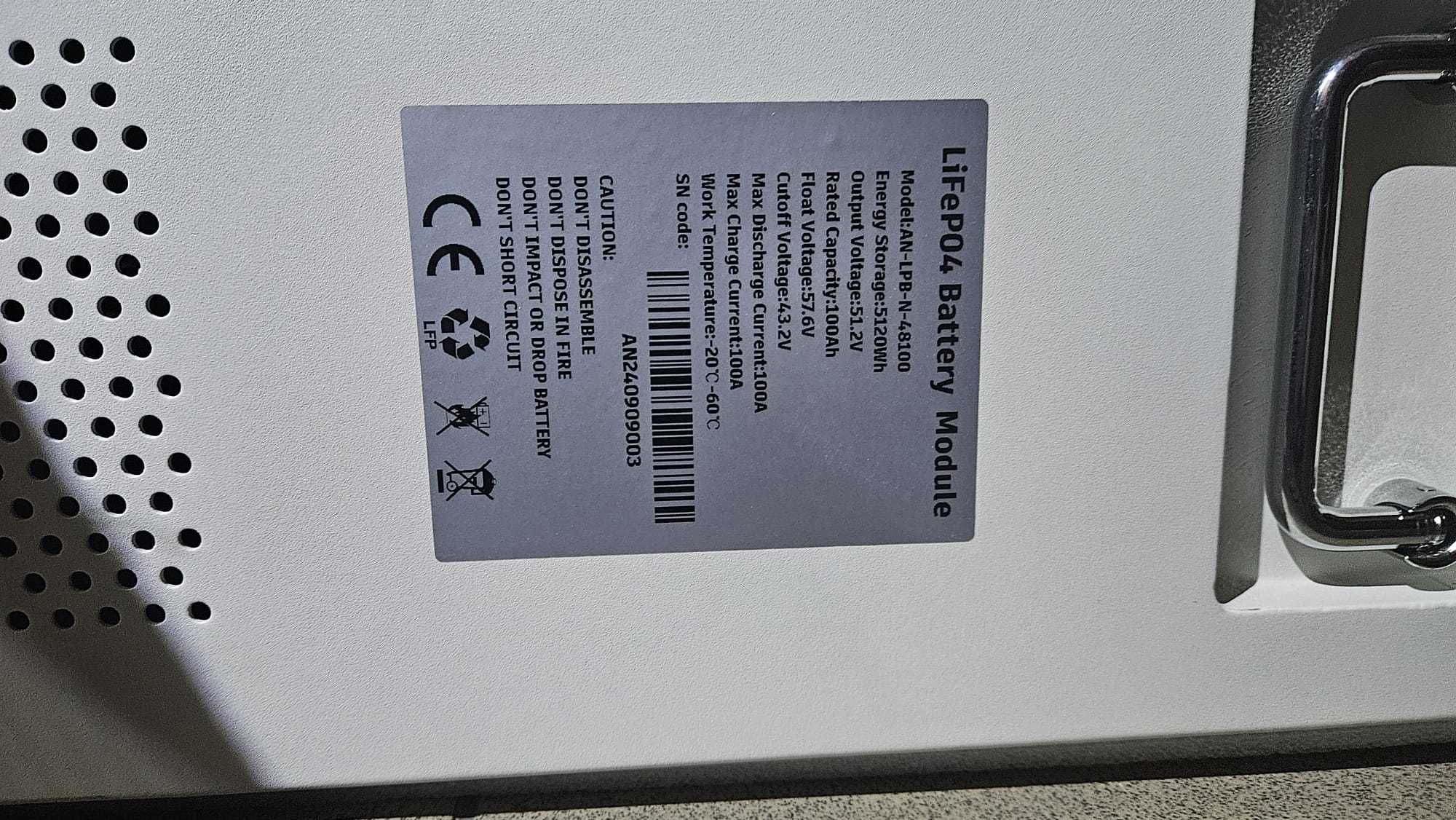 Magazyn energii bateria LiFePo4 5,12kWh 51,2V 100Ah Anern LB-N 16S