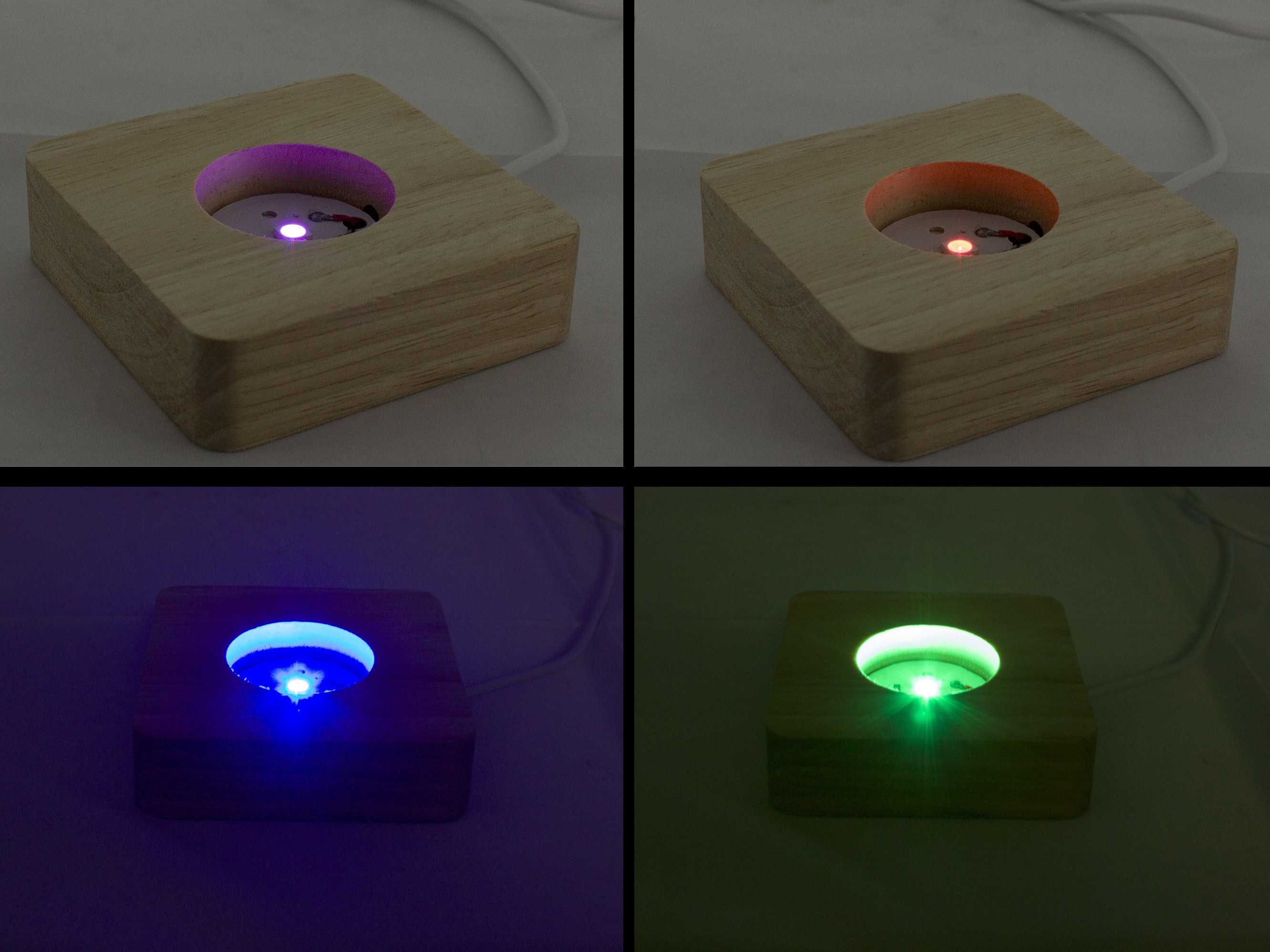 Drewniana Podstawka z Kolorowym Oświetleniem  LED na USB - 7x7 cm
