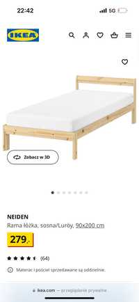 Łóżko pojedyncze 90x200 cm - Ikea - Neiden - Luroy - Rama i Stelaż