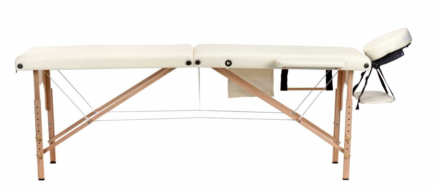 Stół, łóżko do masażu 2-segmentowe drewniane - kremowy