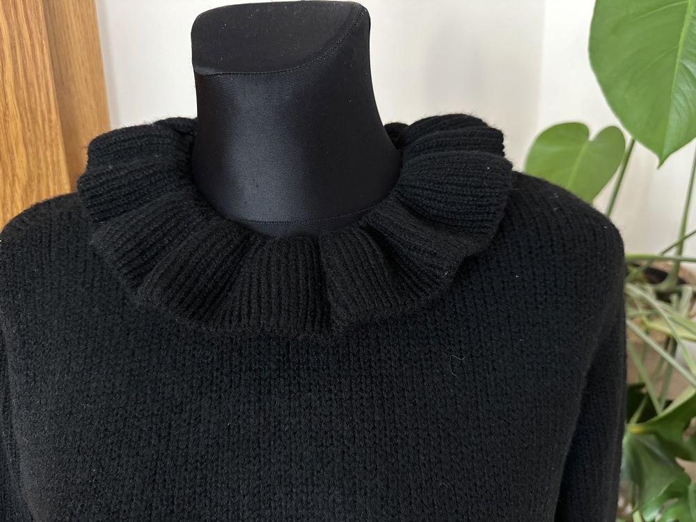 YAS M 38 knit pullover czarny black sweter z falbana przy szyi