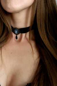 Czarny zamszowy Choker opaska na szyję elegancka klasyczna kamea goth