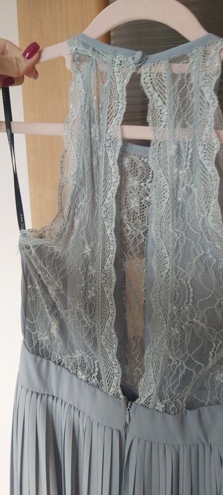 Sukienka szara turkusowa plisowana na wesele tfnc asos koronka halter