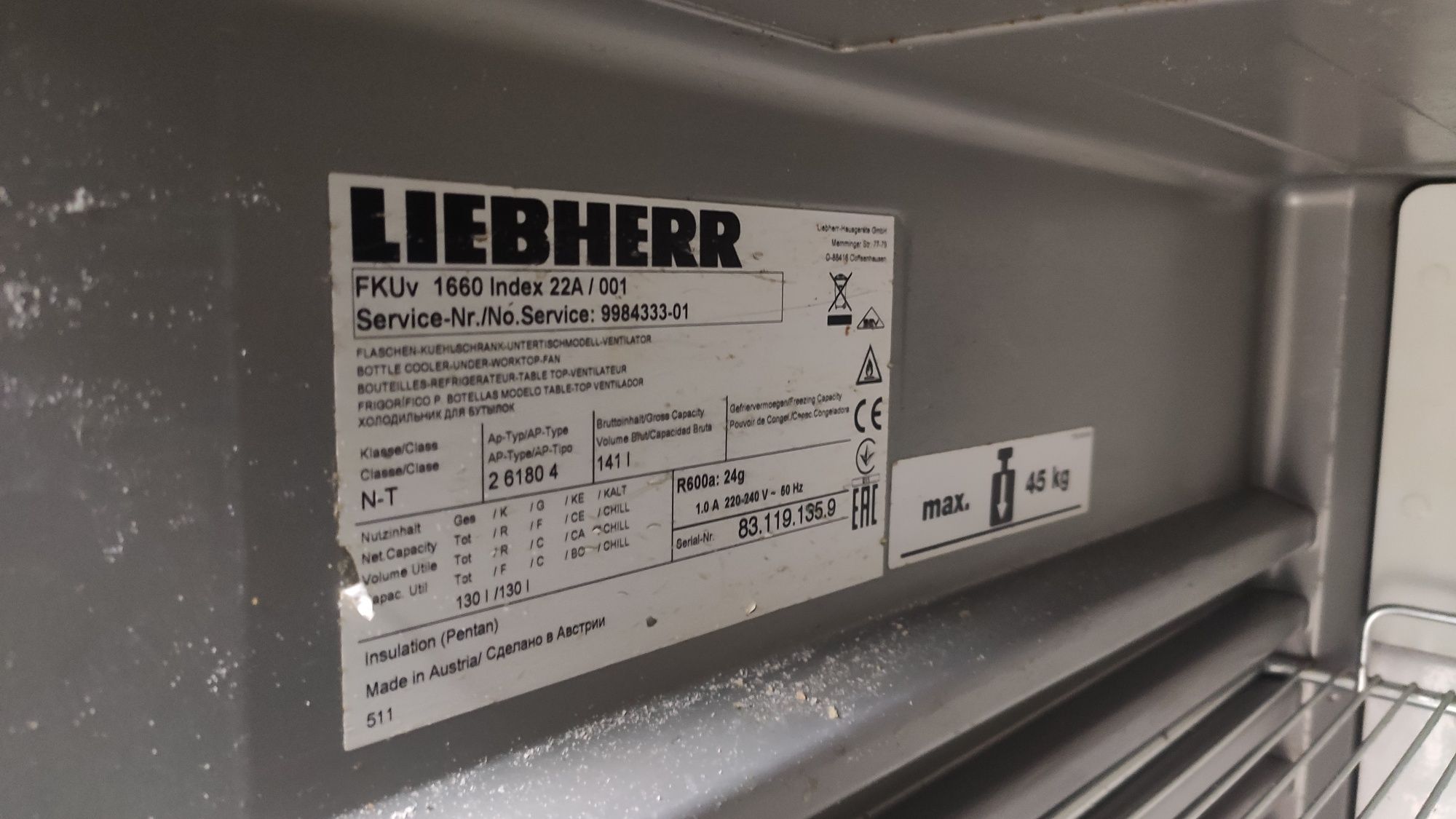 Liebherr FKUv 1660 premium chłodnia, lodówka podblatowe.