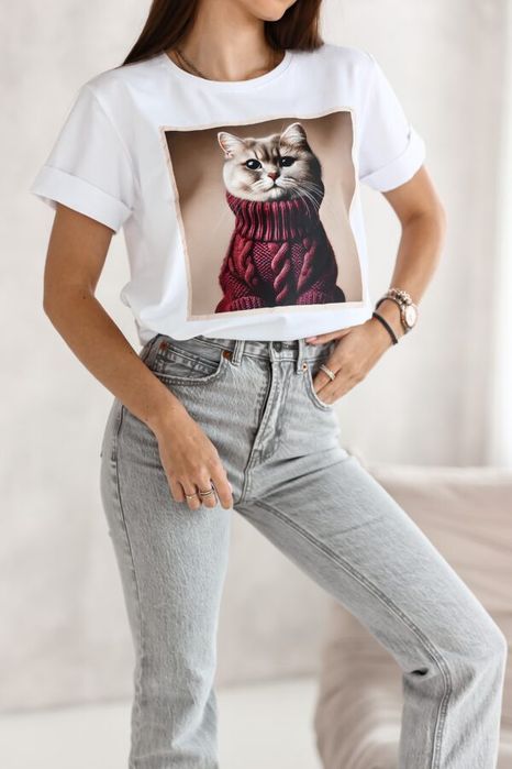 T-shirt damski Basic kotek nowa kolekcja Premium Polska marka