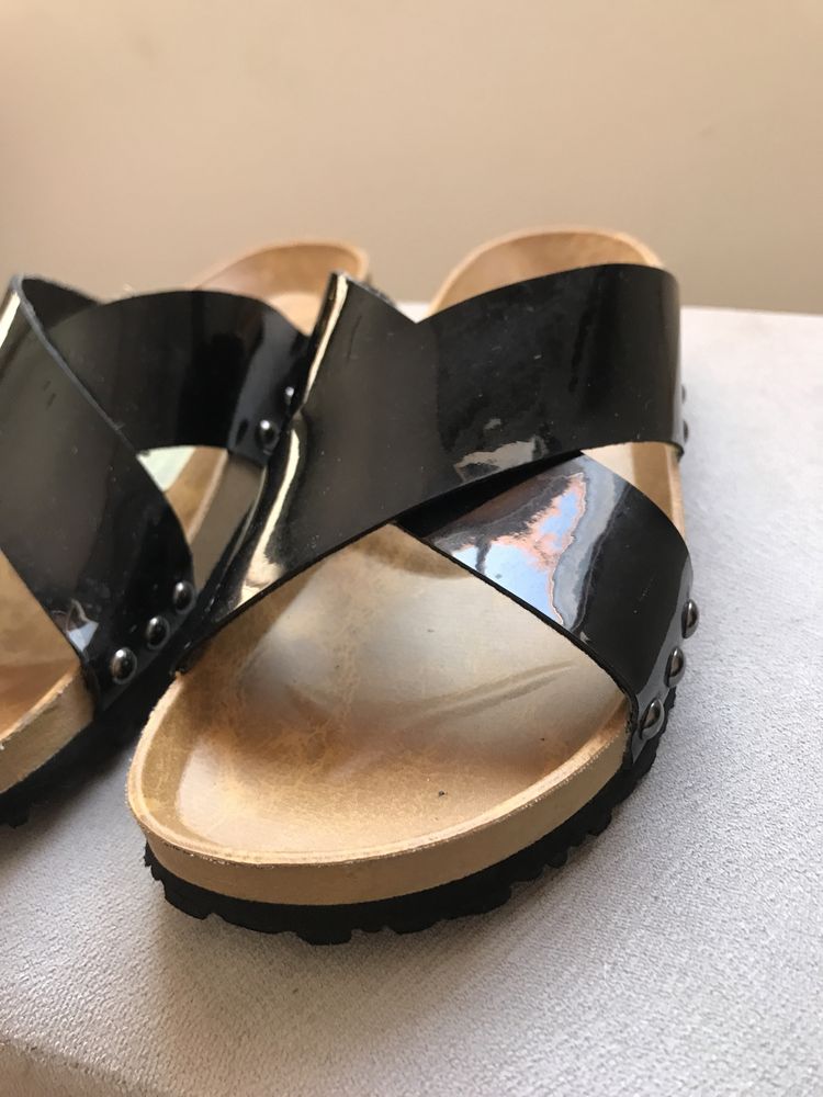 Sandálias chinelos pretos 37 estilo Birkenstock