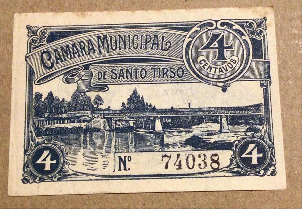 CÉDULA SANTO TIRSO  -  4 CENTAVOS  C/CARIMBO
