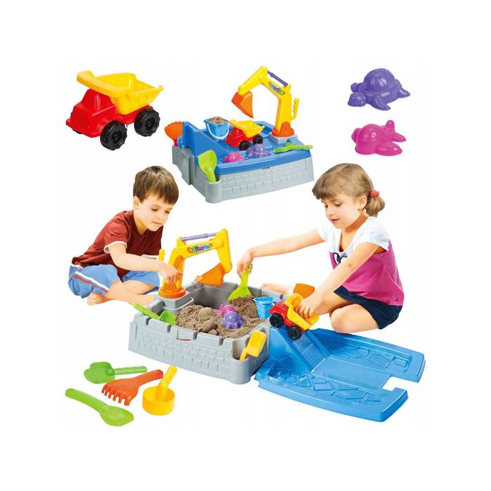 Piaskownica Zamykana Koparka Autko Wiaderko Foremki Akcesoria 2W1