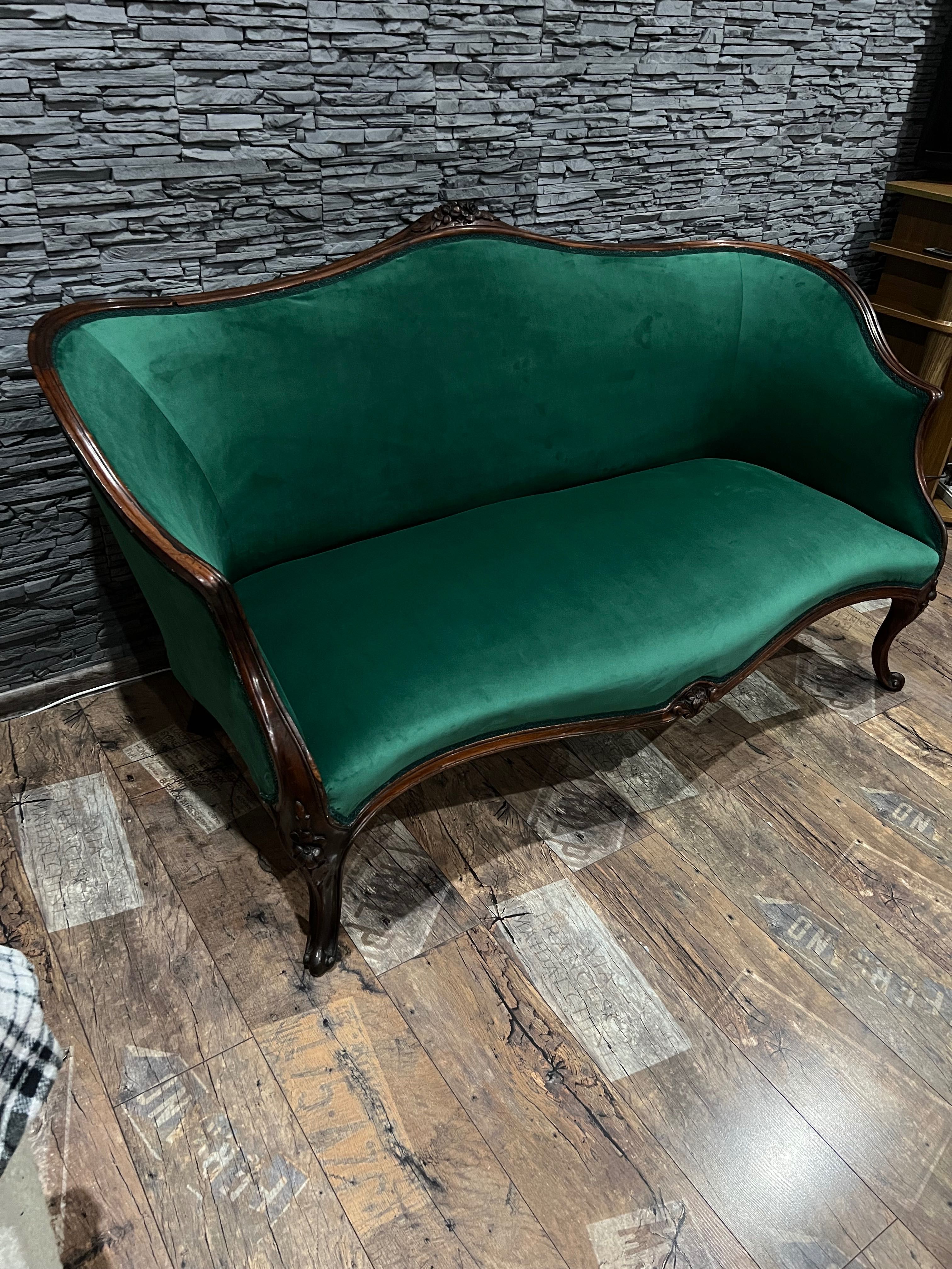 Sofa ludwikowska kanapa wypoczynek antyk ok 100 lat Butelkowa zieleń