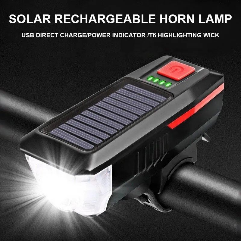 Lampa rowerowa LED klakson solar USB nowa