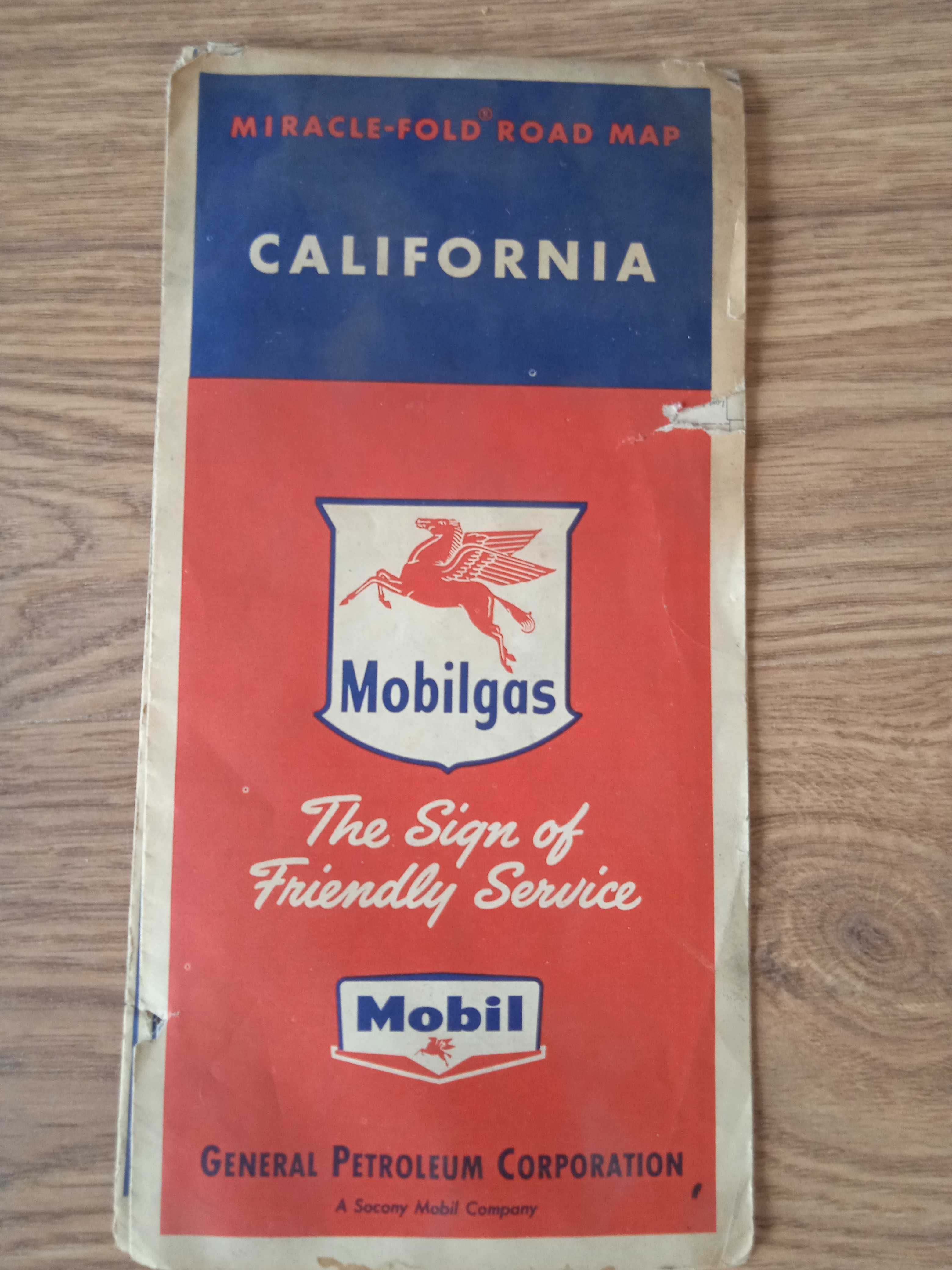 Mapa drogowa Mobilgas California Kalifornia lata 60-te zabytek