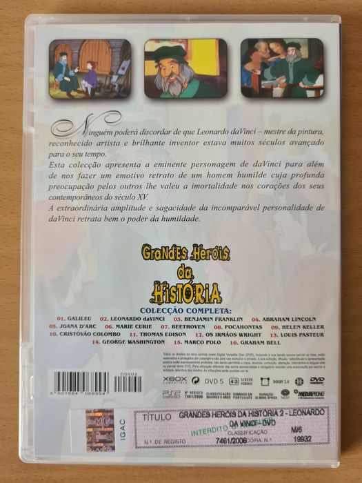 DVD com o filme "Leonardo daVinci" da série Grandes Heróis da História