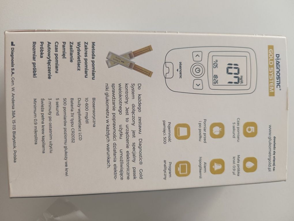 NOWY Glukometr DIAGNOSTIC GOLD SYSTEM pomiar glukozy we krwi