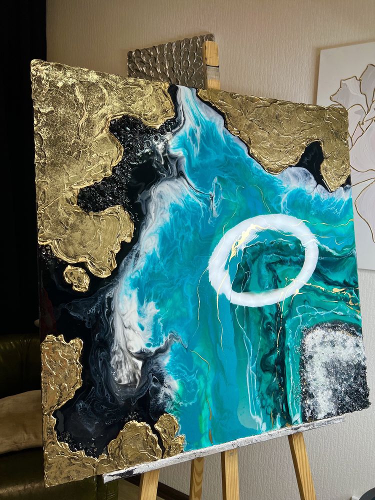 Картина из эпоксидной смолы в наличии океан resin art срез камня