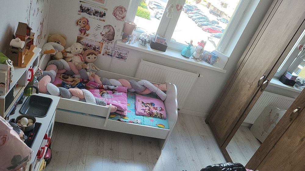 Łóżko dziecięce białe dziewczynka jednorożec 140x70 barierka + materac
