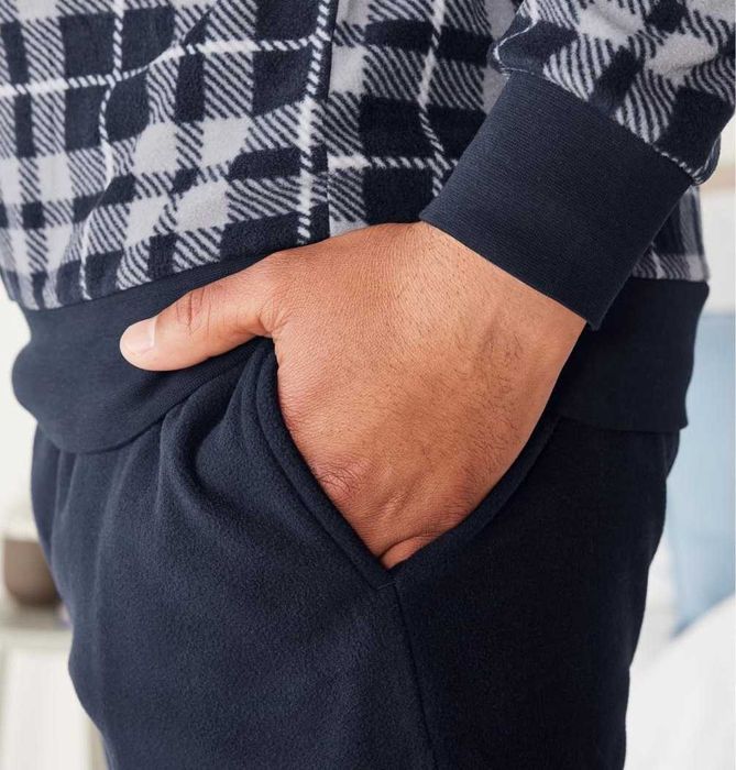 PIŻAMA męska Z POLARU polarowa miękka ciepła bluza w kratę + spodnie L