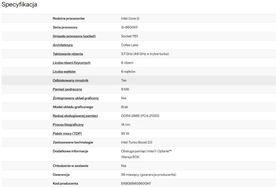 Procesor Intel Core i5-9600KF