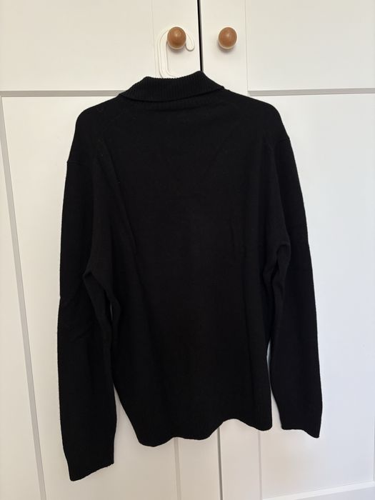 Massimo Dutti sweter Polo wełniany kaszmir wełna XL czarny kołnierzyk