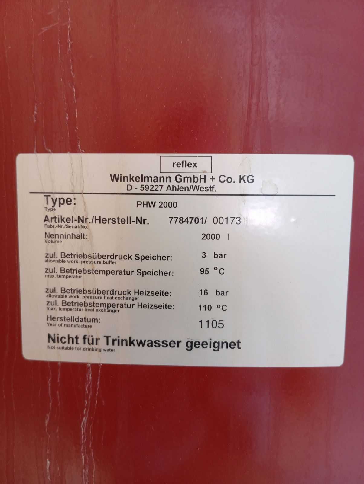Bufor c.o. zasobnik na wodę 2000 litrów