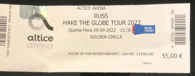 Bilhete Russ Altice Arena Golden Circle