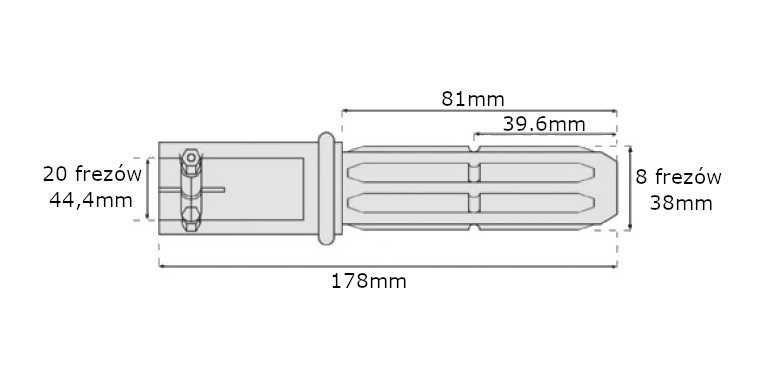 Adapter redukcja wałka WOM 20 frezów 44,4mm / 8 frezów 38mm