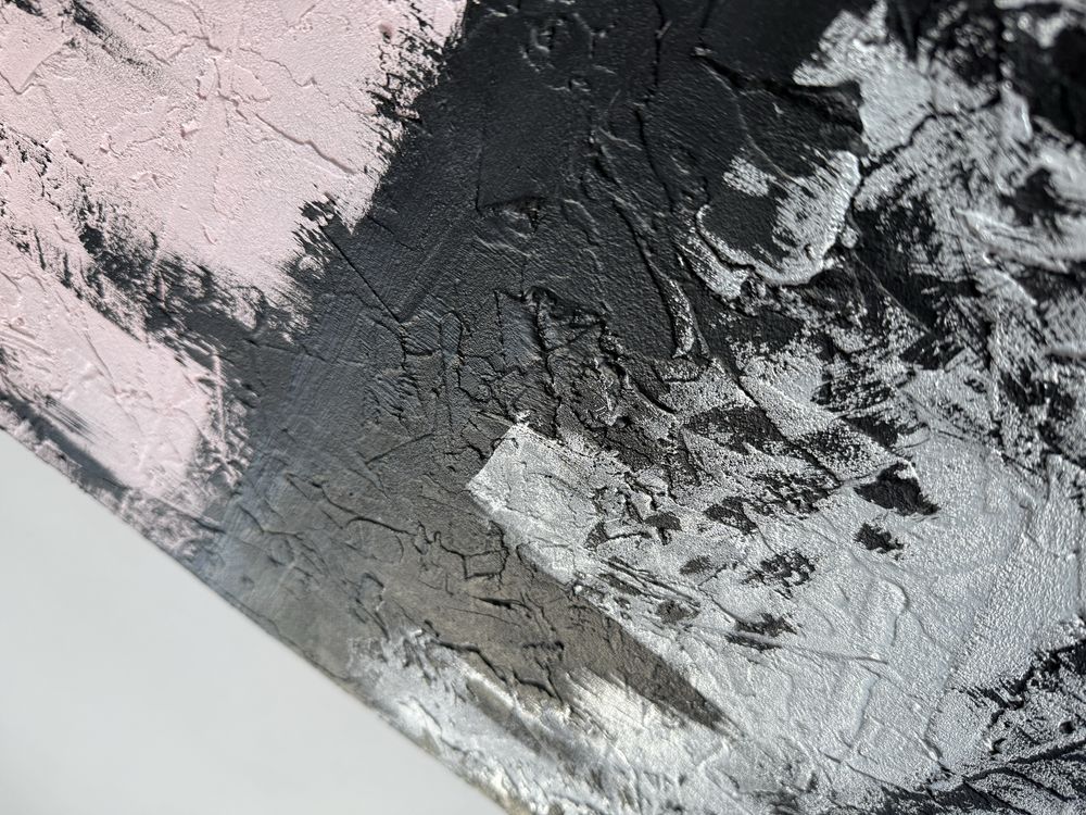 Obraz nowoczesny – 100x100 cm – faktura 3D, róż/czerń/srebro