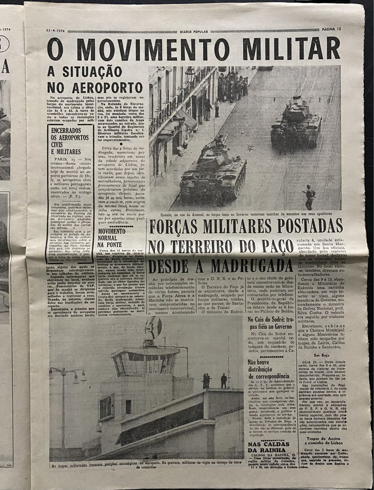 Jornal Diario POPULAR, dia 25 de Abril 1974.