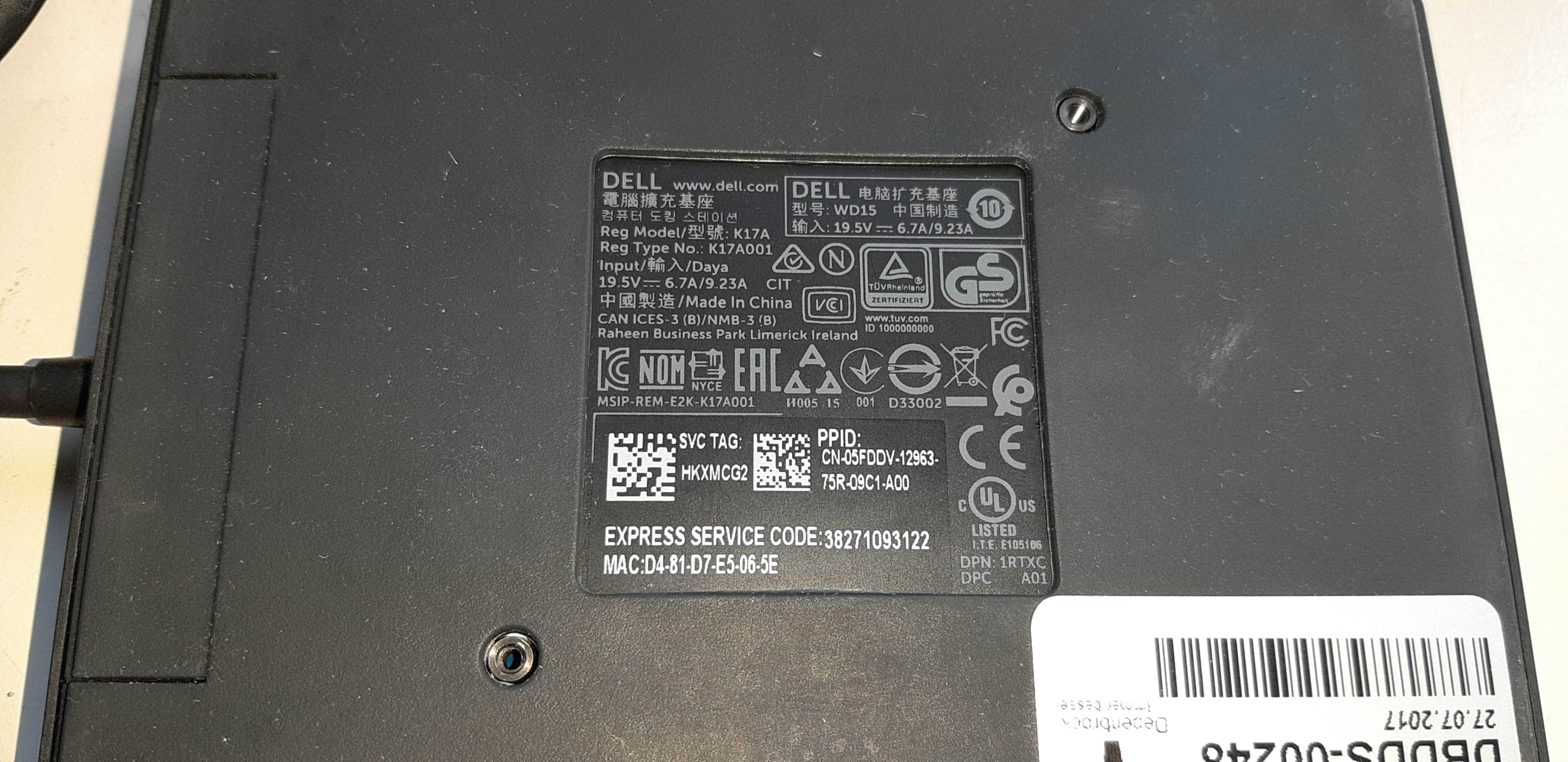 Док-станция  Dell K17A 4K USB-C 05FDDV WD15 USB 3,0 K17A001 doc stant.