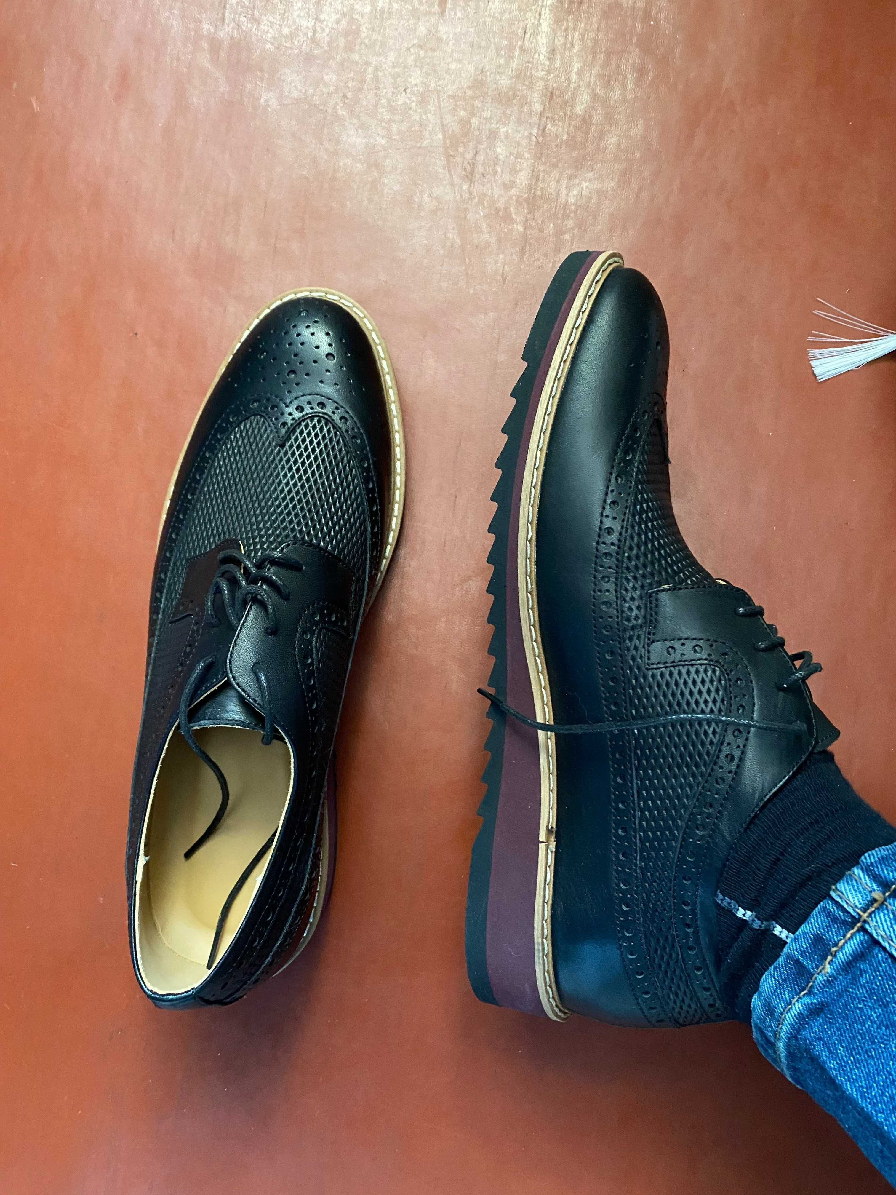 Нові чоловічи туфлі броги шкіряні. Чорні. 42 укр, 43 EUR, 28cm