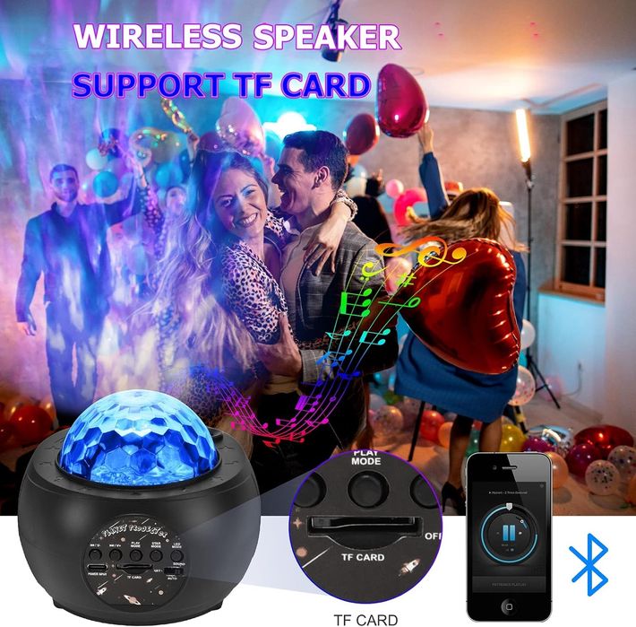 ROVLAK Projektor gwiaździstego nieba, lampa LED z Bluetooth głośnik